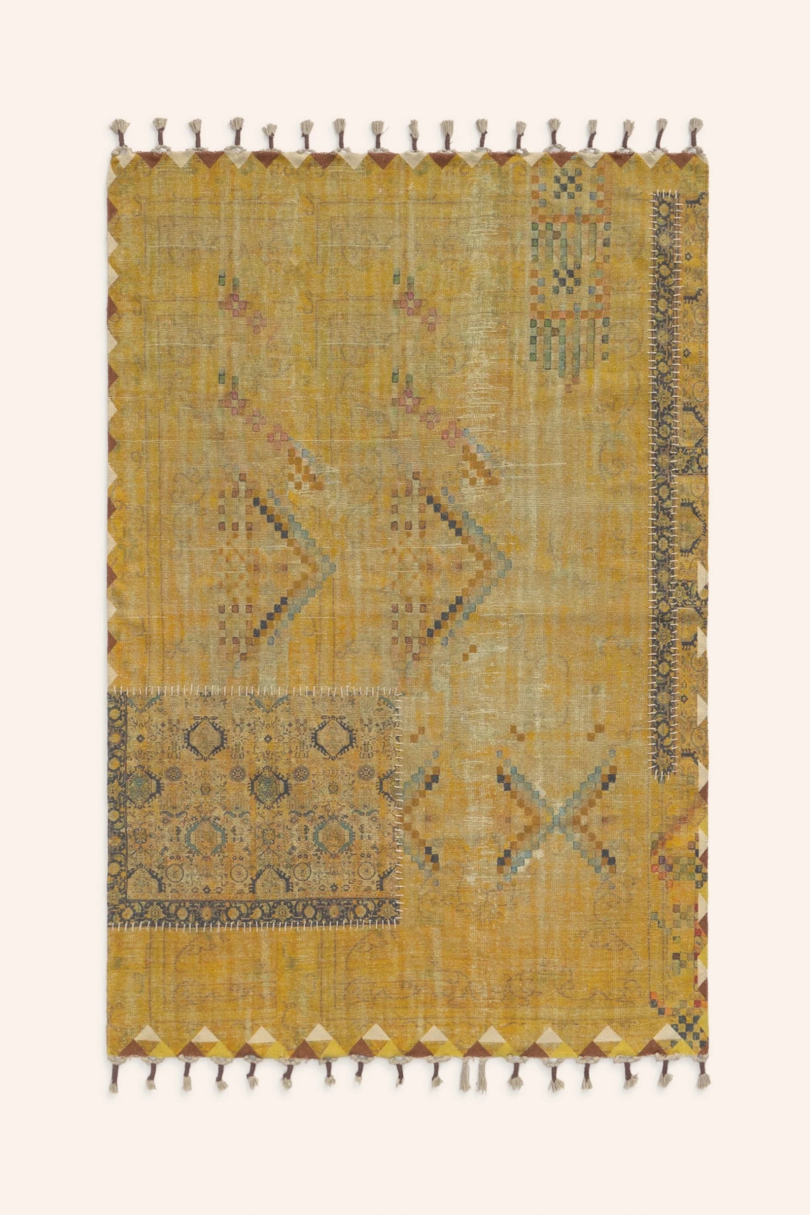 Alfombra de dhurrie en patchwork mostaza Dinka - Image 11