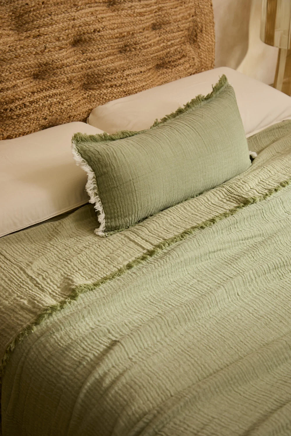 Colcha de muselina de algodón en color verde Layer - Image 3
