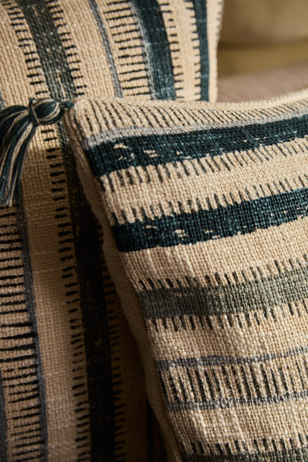 Funda de cojín cuadrada de algodón con a rayas en tonos azules Tacna - Image 2