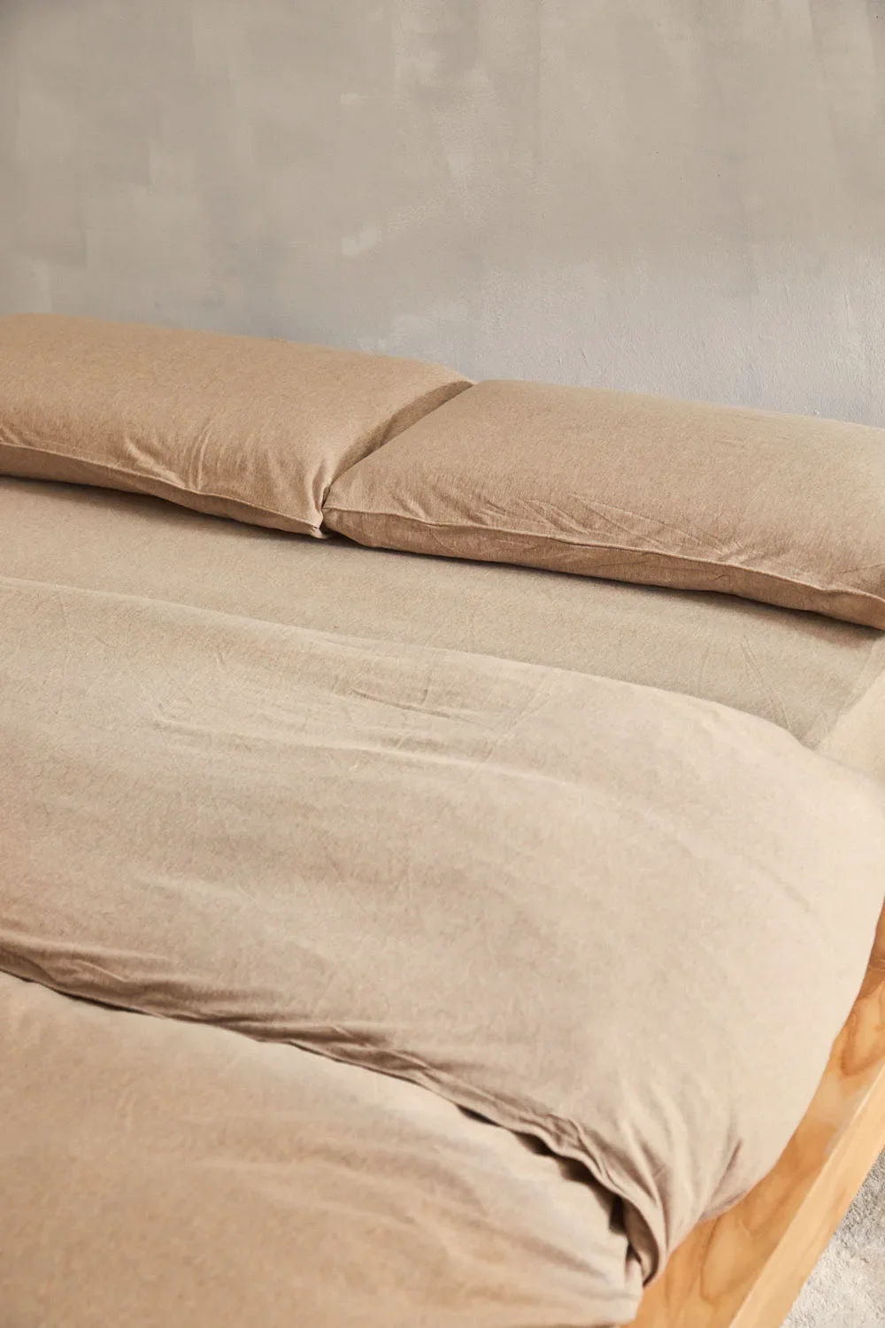 Funda nórdica + juego de almohada de punto beige Jersey - Image 2