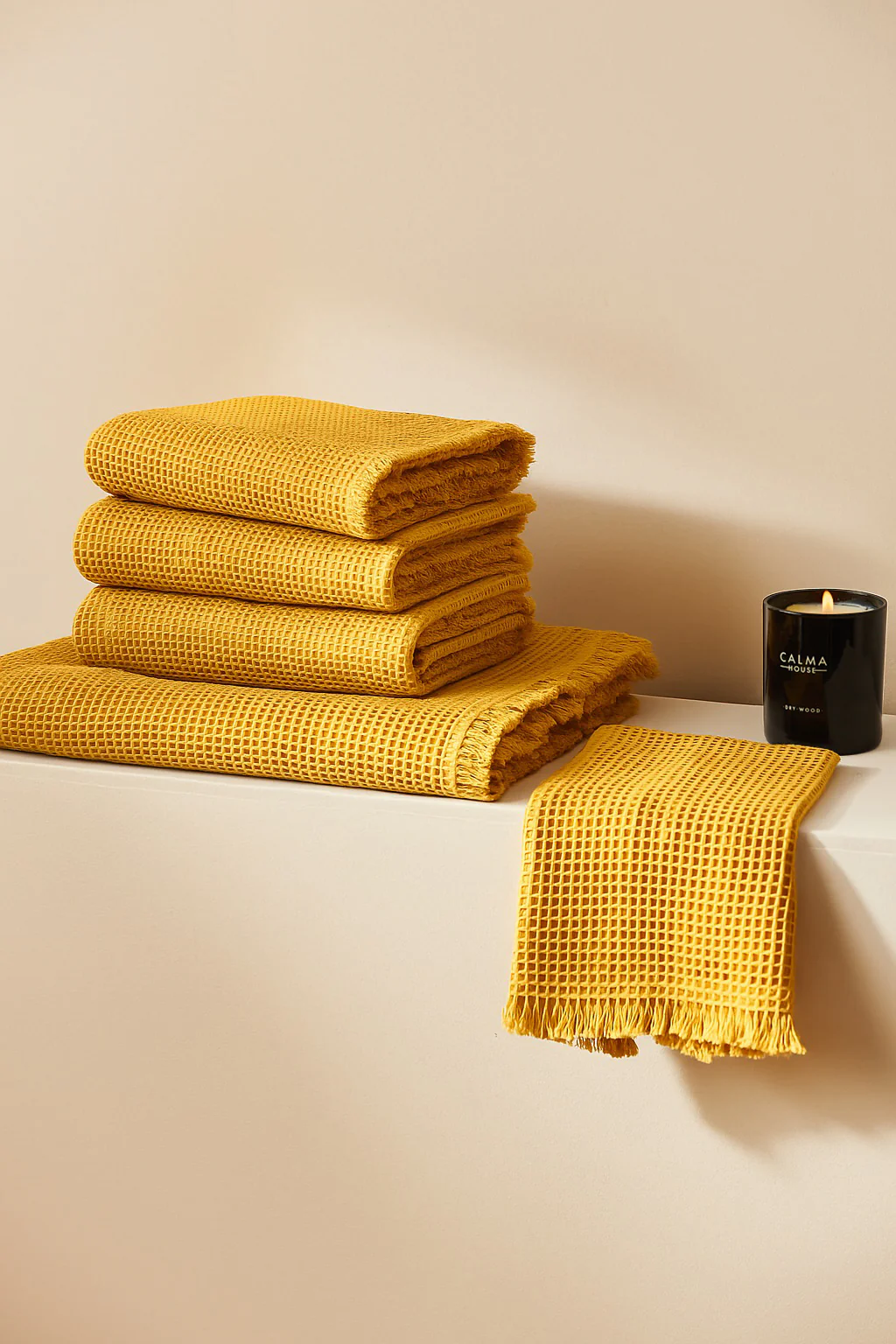 Pack de 4 toallas de lavabo mostaza Marte
