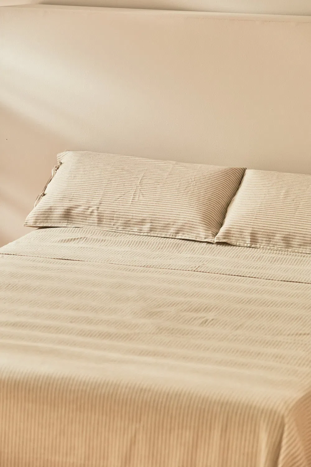 Sábana encimera a rayas de lino y bambu verde + funda de almohada Bambu - Image 3