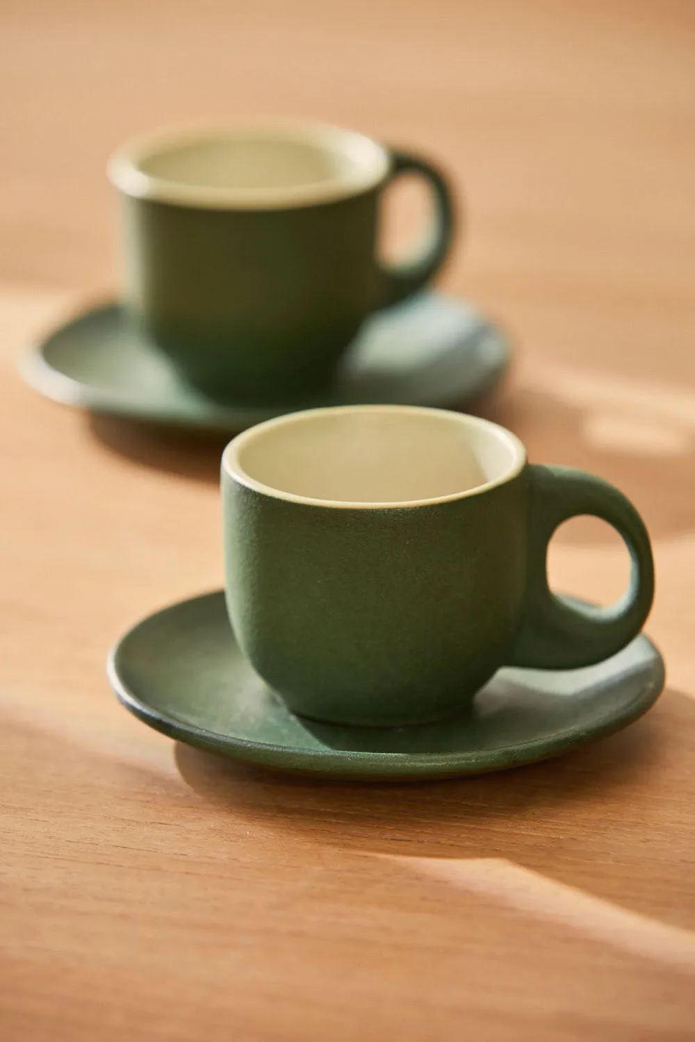 Set de 2 tazas de café de cerámica y plato Matcha - Image 2