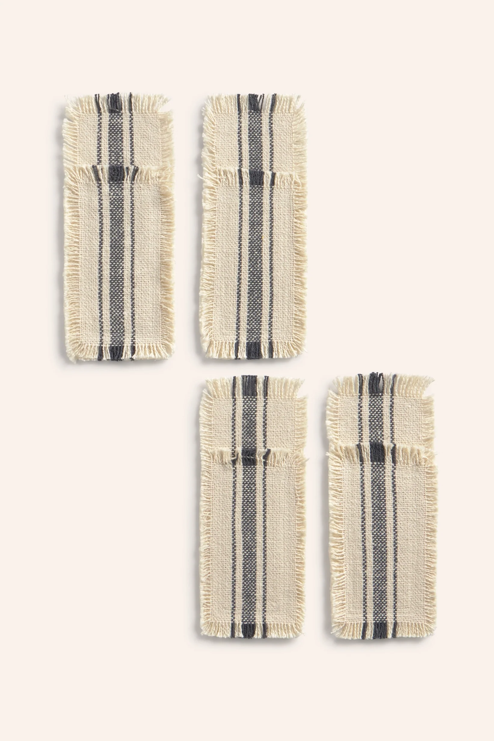 Set de 4 fundas de cubiertos de algodón con rayas tejidas grises Bari - Image 3